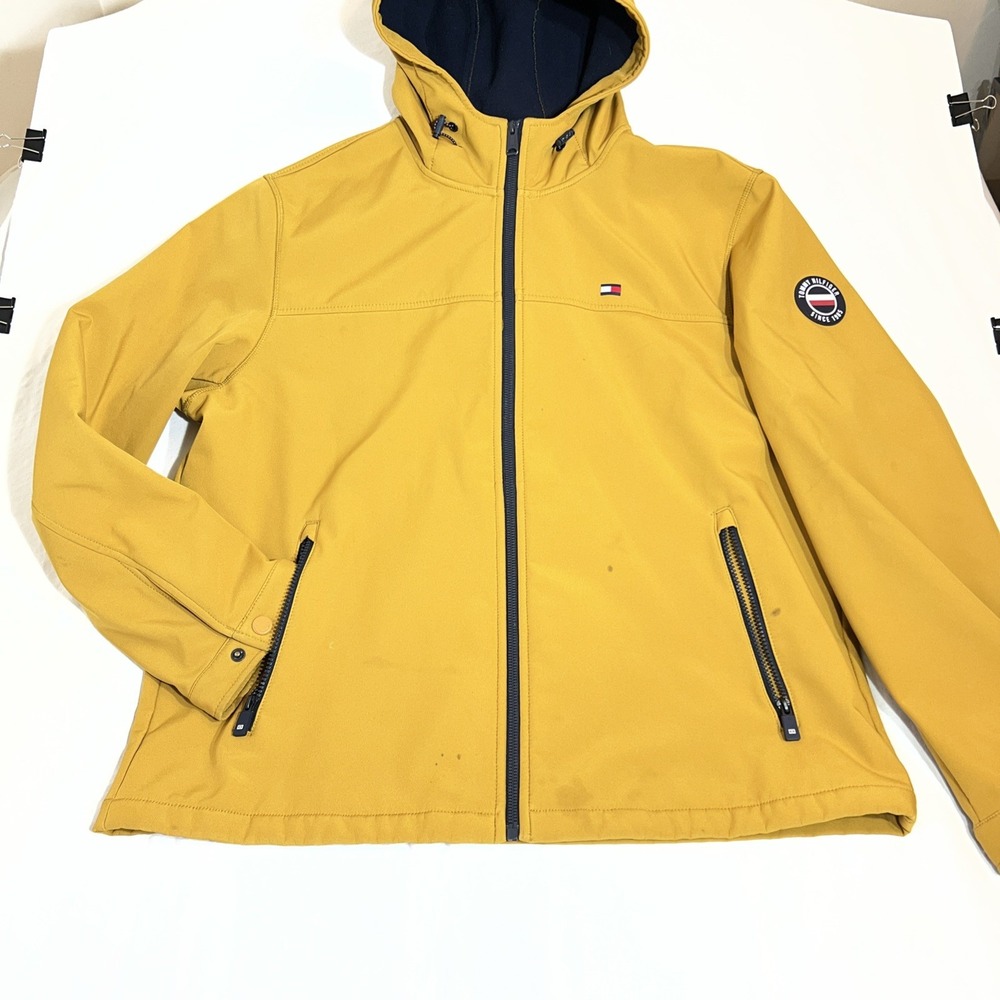 Tommy Hilfiger Mens Mustard Yellow Fleece Lined Hooded Softshell Jacket XL